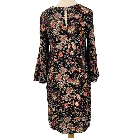 H&M Women's 3/4 Flared‎ Sleeve Pullover Dress Black Multi Floral Size 6 - Picture 8 of 8